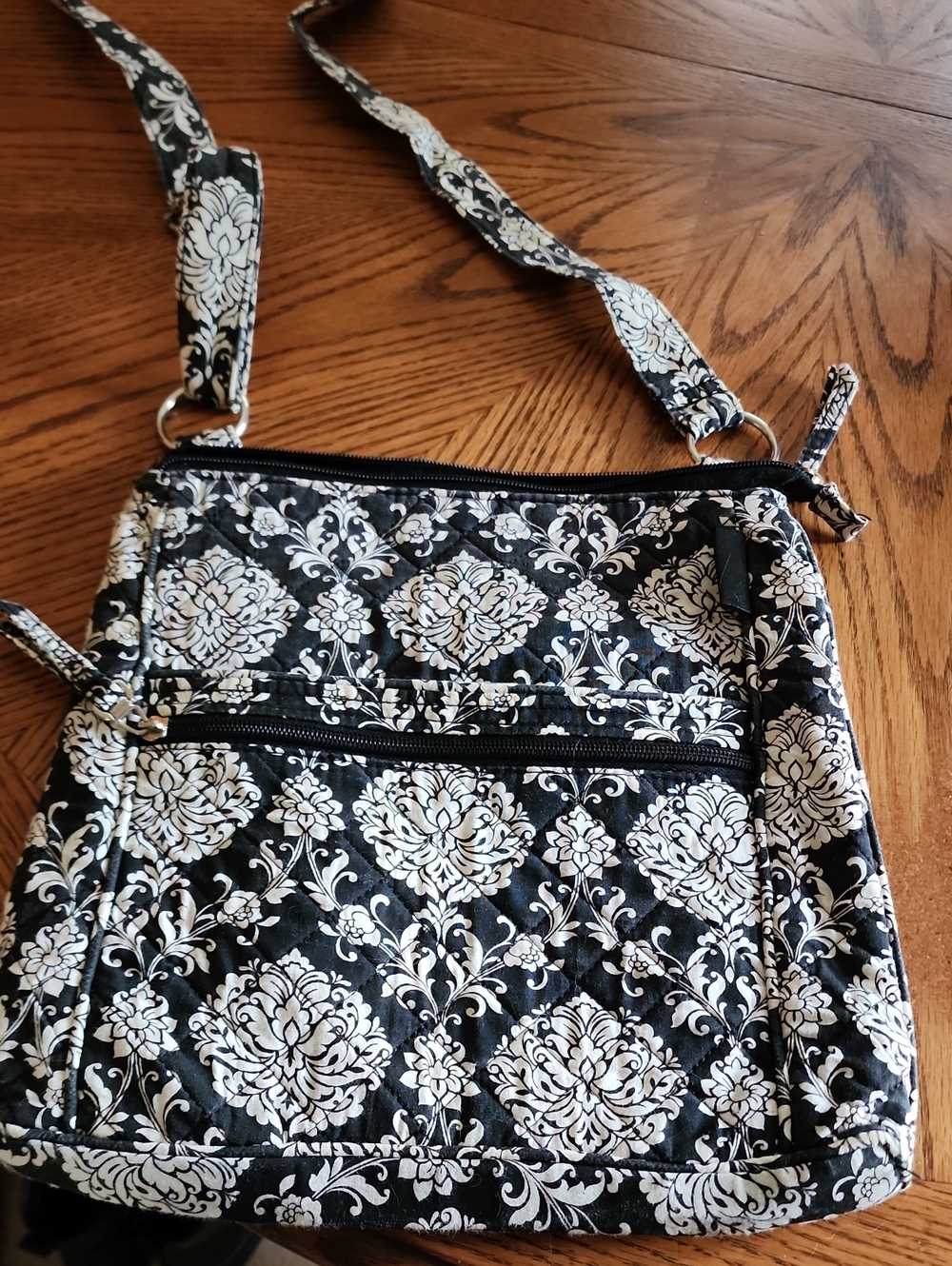 Waverly Black & White Damask Quilted Crossbody Bag